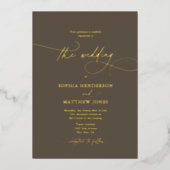 Elegant Script Boho Bruiloft Bruin Folie Uitnodiging (Voorkant)