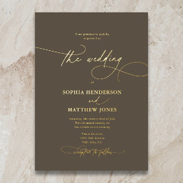 Elegant Script Boho Bruiloft Bruin Folie Uitnodiging