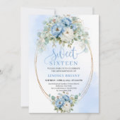 Elegant Script Boho Dusty Blue Peony Sweet Sixteen Kaart (Voorkant)