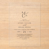 Elegant Script Boho Eenvoudig Monogram Moderne bru Acryl Uitnodigingen (Voorkant)