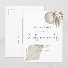 Elegant Script Boho Pampas Grass Sla de datum op Uitnodiging Briefkaart
