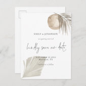 Elegant Script Boho Pampas Grass Sla de datum op Uitnodiging Briefkaart (Voorkant / Achterkant)