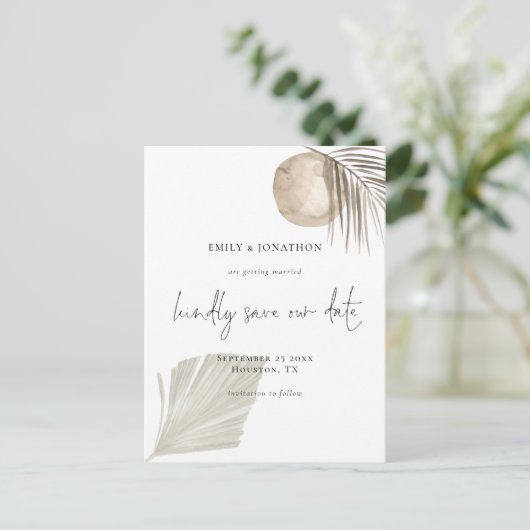 Elegant Script Boho Pampas Grass Sla de datum op Uitnodiging Briefkaart (Staand voorkant)