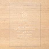 Elegant script Boho White Monogram Moderne bruilof Acryl Uitnodigingen (Voorkant)