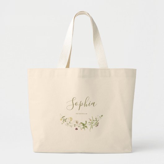 Elegant Script Boho Wildflower bridesmaid Grote Tote Bag (Voorkant)