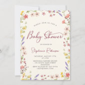 Elegant Script Boho Wildflower Girl Baby shower Kaart (Voorkant)