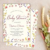 Elegant Script Boho Wildflower Girl Baby shower Kaart