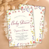Elegant Script Boho Wildflower Girl Baby shower Kaart
