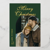 Elegant Script Boog Pasgetrouwd Foto Groen Goud