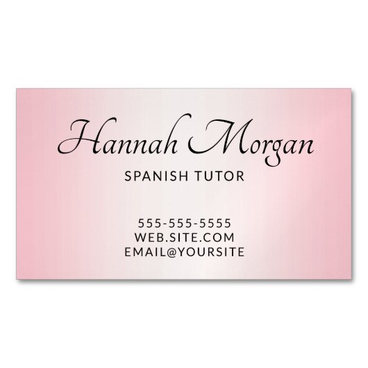 Elegant Script Bord Roze Ombre Magnetisch Visitekaartje (Voorkant)