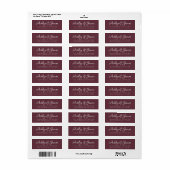 Elegant Script Bordeaux Trouw Retouradres Etiket (Full Sheet)