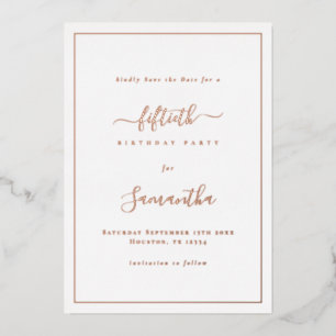 Elegant Script Border 50th Birthday Opslaan van de Folie Uitnodiging