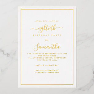 Elegant Script Border 80ste verjaardagsfeestje lux Folie Uitnodiging