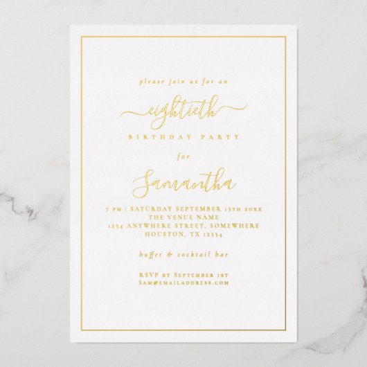 Elegant Script Border 80ste verjaardagsfeestje lux Folie Uitnodiging (Voorkant)