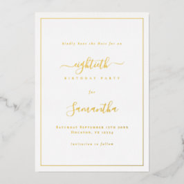 Elegant Script Border 80th Birthday Opslaan van de Folie Uitnodiging