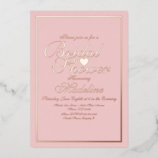 Elegant Script Border Heart Vrijgezellenfeest Folie Uitnodiging (Voorkant)