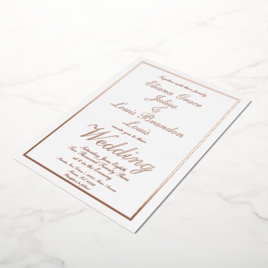 Elegant Script Border Wedding geduwd op Folie Uitnodiging (Gedraaid)