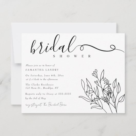 Elegant Script Botanical Bridal Shower Invitation Kaart (Voorkant)