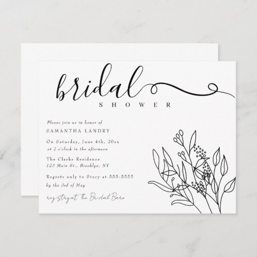Elegant Script Botanical Bridal Shower Invitation Kaart (Voorkant / Achterkant)