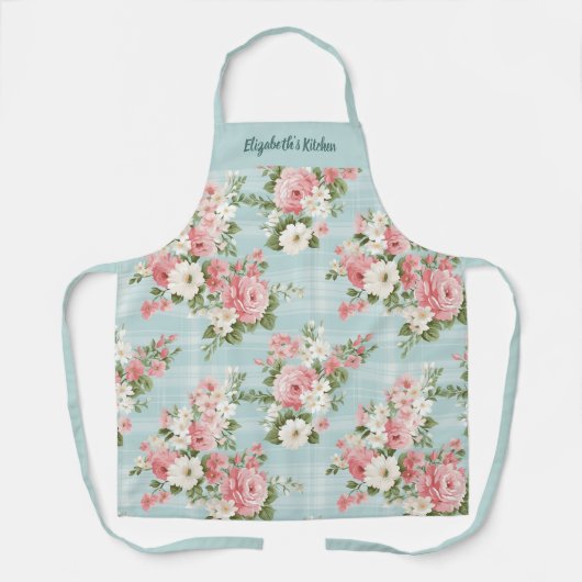 Elegant script Botanische Bloemen Schort (Voorkant)