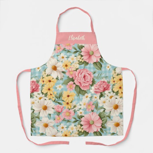 Elegant script Botanische Bloemen Schort (Voorkant)