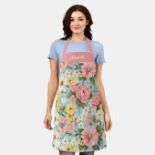 Elegant script Botanische Bloemen Schort (Gedragen)