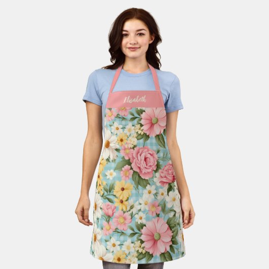 Elegant script Botanische Bloemen Schort (Gedragen)