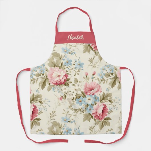 Elegant script Botanische Bloemen Schort (Voorkant)