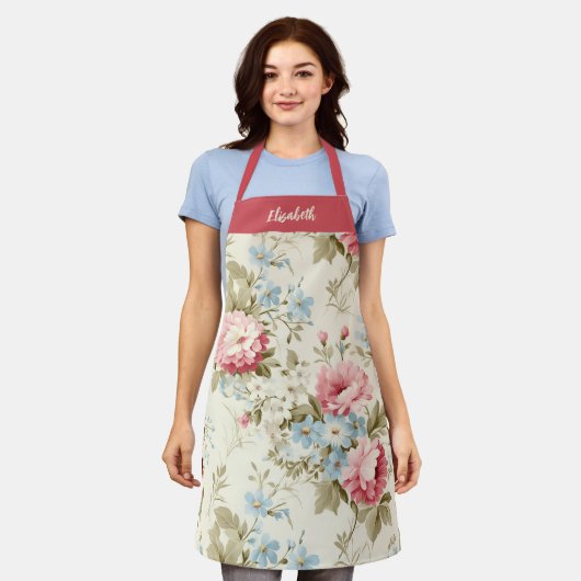 Elegant script Botanische Bloemen Schort (Gedragen)