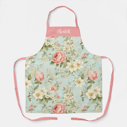 Elegant script Botanische Bloemen Schort (Voorkant)