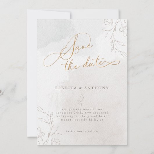 Elegant Script Botanische bruiloft met foto Save The Date (Voorkant)