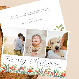 Elegant Script Botanische Kerstmis Fotocollage Feestdagenkaart