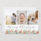 Elegant Script Botanische Kerstmis Fotocollage Feestdagenkaart (Voorkant)