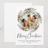 Elegant script botanische krans | Foto van Kerstmi Feestdagenkaart (Voorkant / Achterkant)