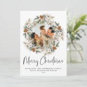 Elegant script botanische krans | Foto van Kerstmi Feestdagenkaart (Staand voorkant)