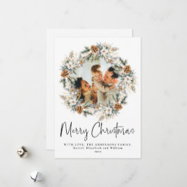 Elegant script botanische krans | Foto van Kerstmi Feestdagenkaart