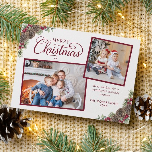 Elegant Script Botanische Vrolijk Kerstfeest 2 Fot Feestdagenkaart