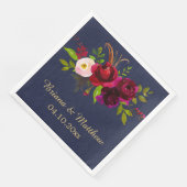 Elegant Script Bourgogne Bloemen Navy Blauw Diner Servet (Hoek)