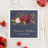 Elegant Script Bourgogne Bloemen Navy Blauw Diner Servet (Insitu)