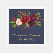 Elegant Script Bourgogne Bloemen Navy Blauw Servet (Voorkant)