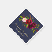 Elegant Script Bourgogne Bloemen Navy Blauw Servet (Hoek)