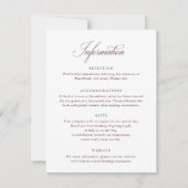 Elegant Script Bourgogne Bruiloft Info Kaart (Voorkant)