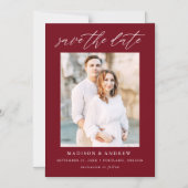 Elegant script Bourgogne Foto Bewaar de datum Magnetische Uitnodiging (Voorkant)