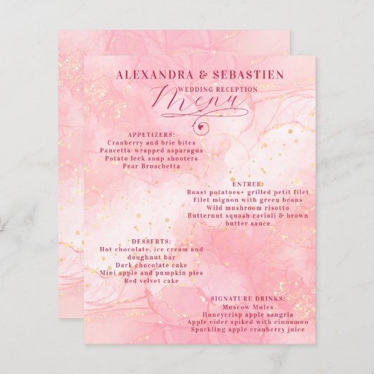 Elegant Script Bourgogne Roos Gold Wedding Menu (Voorkant / Achterkant)