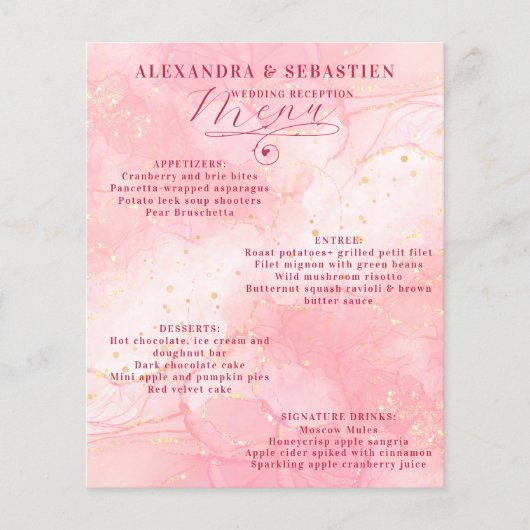 Elegant Script Bourgogne Roos Gold Wedding Menu (Voorkant)