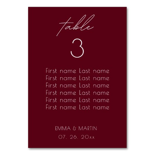 Elegant Script Bourgogne Trouwstoel Grafiek Kaart (Voorkant)