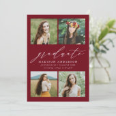 Elegant Script Bourgondië 4 Foto Graduation Party Kaart (Staand voorkant)