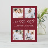 Elegant Script Bourgondië 4 Fotocollage Save The Date (Staand voorkant)
