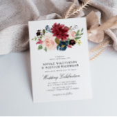 Elegant script Bourgondië blush marine blauw bruil Kaart