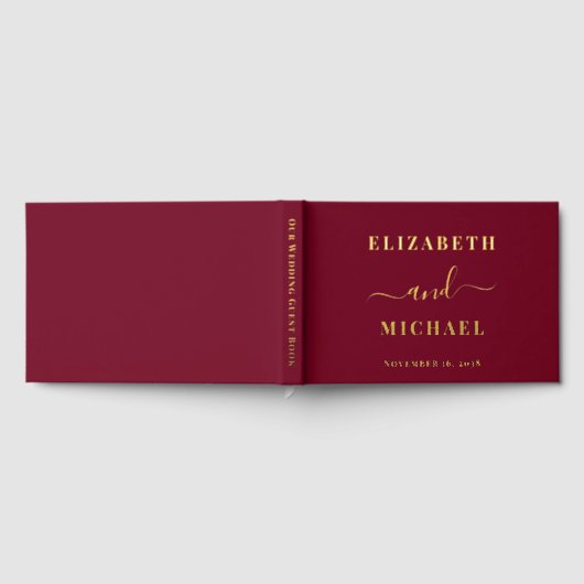 Elegant Script Bourgondië bruiloft Gastenboek (Volledig)